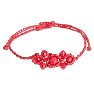 Red Crystal Beaded Macrame Bracelet Crafted in Guatemala