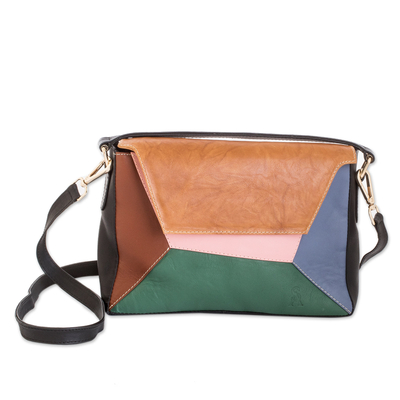 Multicolored Leather Sling Bag with Handle & Removable Strap