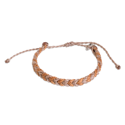 Unisex Brown & Orange Macrame Wristband Bracelet with Charm