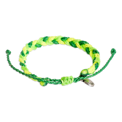 Unisex Macrame Wristband Bracelet with Charm in Green