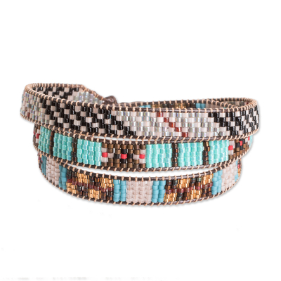 Handcrafted Glass Beaded Wrap Bracelet with Geometric Design