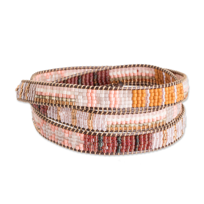 Handcrafted Glass Beaded Wrap Bracelet in Warm Palette
