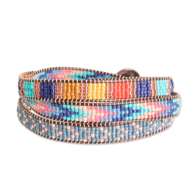 Multicolor Glass Beaded Wrap Bracelet with Geometric Motifs