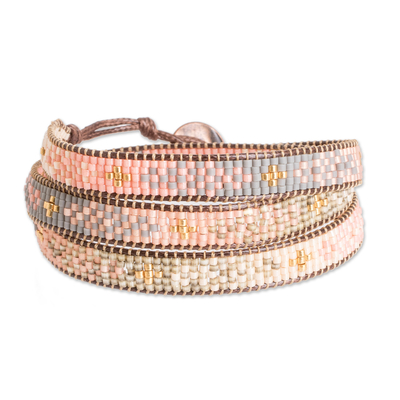 Handcrafted Glass Beaded Wrap Bracelet with Mosaic Pattern