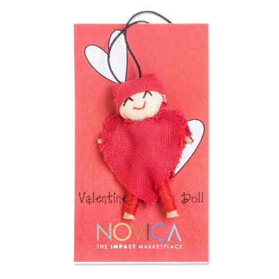 Handcrafted Romantic Cotton Worry Doll with Heart Costume