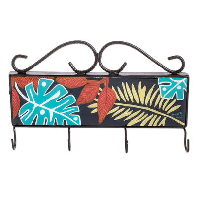Hand-Painted Coat and Key Rack Crafted From Wood and Iron