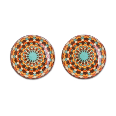 Mandala Resin Button Earrings with Stainless Steel Posts