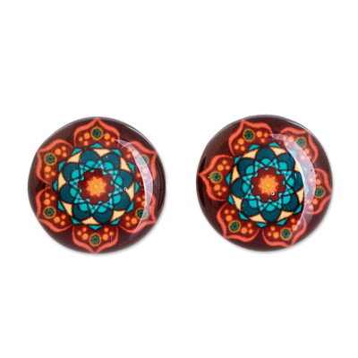 Mandala Colorful Button Earrings with Stainless Steel Posts