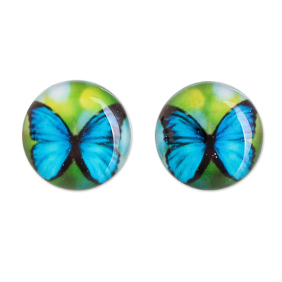 Butterfly Resin Button Earrings with Stainless Steel Posts