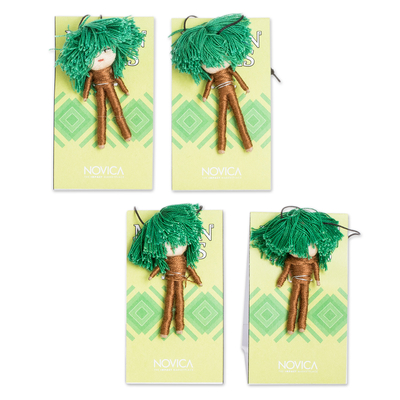 Set of 4 Handcrafted Cotton and Cibaque Tree Worry Dolls