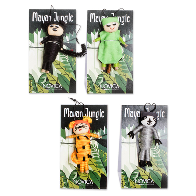 Set of 4 Handcrafted Cotton and Cibaque Animal Worry Dolls