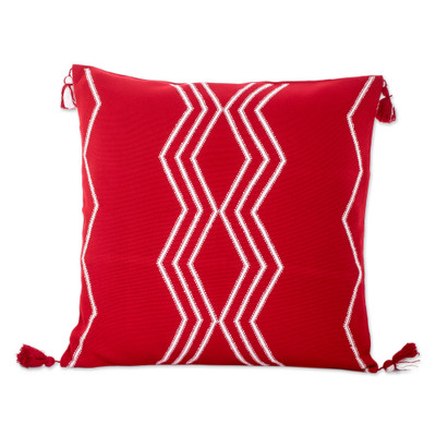 Handloomed Geometric Red and White Cotton Cushion Cover