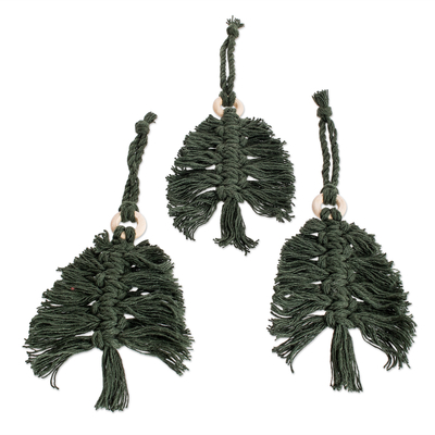3 Macrame Christmas Tree Ornaments Handmade in Guatemala