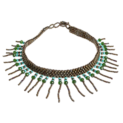 Handcrafted Statement Necklace with Crystal and Glass Beads