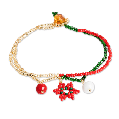 Christmas Star Pendant Bracelet with Crystal and Glass Beads