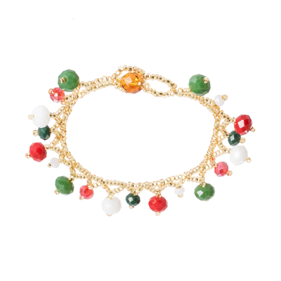 Christmas-Themed Crystal and Glass Beaded Charm Bracelet