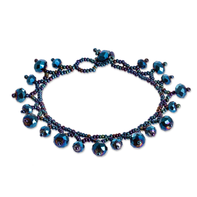Glass and Crystal Beaded Charm Bracelet in Blue Tones