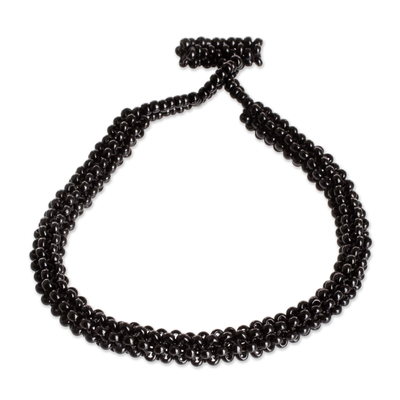 Black Glass Beaded Bracelet with Toggle Clasp