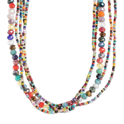 Handcrafted Crystal and Glass Beaded Strand Necklace
