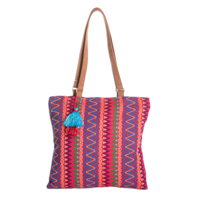 Hand-Woven Cotton Shoulder Bag with Suede Straps and Tassels