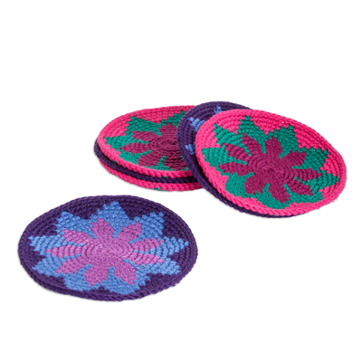 Set of 6 Handcrafted Floral Cotton Coasters from Guatemala