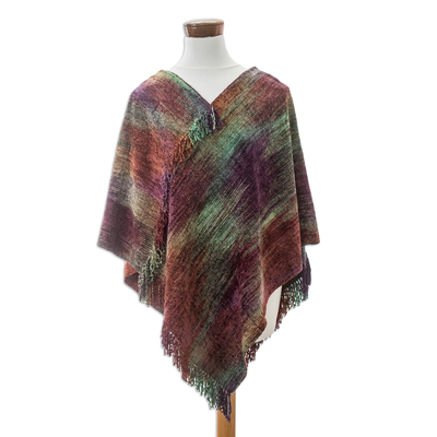 Handwoven Cotton Blend Poncho in a Vibrant Palette