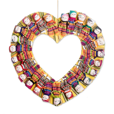 Handcrafted Heart-Shaped Cotton Worry Doll Wreath