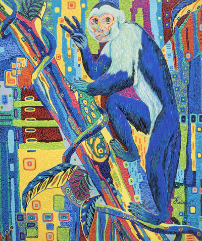 Multicolored Modern Stretched Sublimation Print of A Monkey