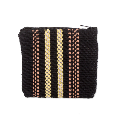 Hand-Woven Striped Cotton Coin Purse in Black and Yellow