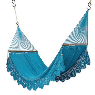 Handcrafted Blue Floral Cotton Rope Hammock (Double)
