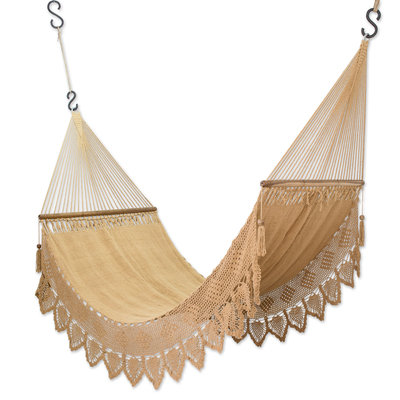Handcrafted Beige Cotton Rope Hammock with Fringes (double)