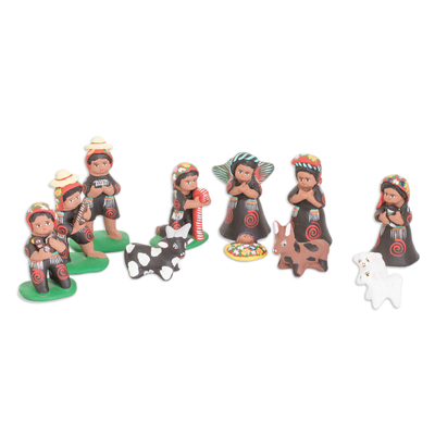 12-Piece Traditional Ceramic Nativity Scene from Guatemala