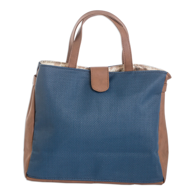 Modern Faux-Leather Accented Handle Bag in Blue