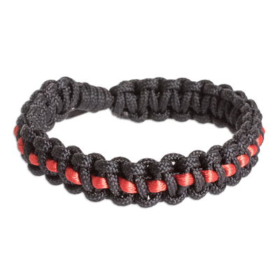 Handcrafted Red and Black Braided Bracelet from Costa Rica