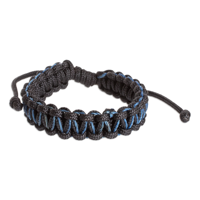 Handcrafted Bohemian Braided Bracelet in Blue and Black Hues