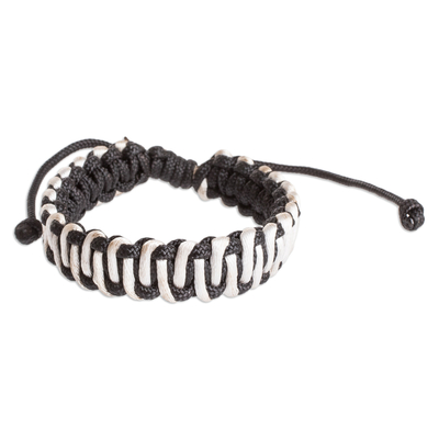 Handcrafted Ivory and Black Braided Bracelet from Costa Rica