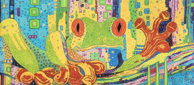 Frog-Themed Modern Multicolored Stretched Sublimation Print