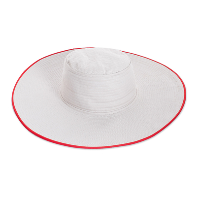 Traditional Cotton Sun Hat with Red Piping and 4.5-Inch Brim