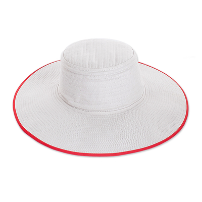 Traditional Cotton Sun Hat with Red Piping and 4-Inch Brim