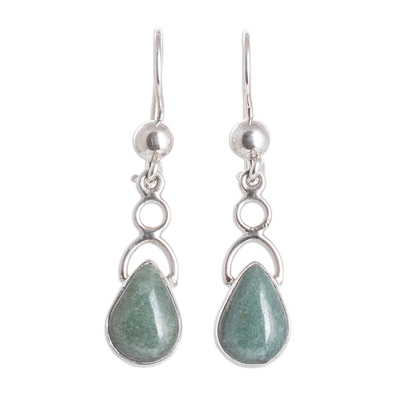 Sterling Silver Dangle Earrings with Drop-Shaped Jade Stones