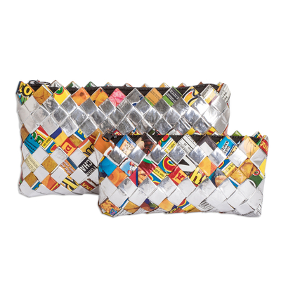 Set of 2 Colorful Recycled Metalized Wrapper Cosmetic Bags