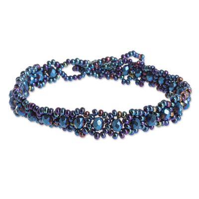 Handcrafted Blue Glass and Crystal Beaded Bracelet