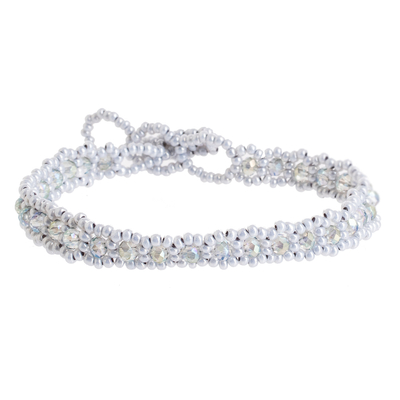 Handcrafted Pearly Grey Glass and Crystal Beaded Bracelet