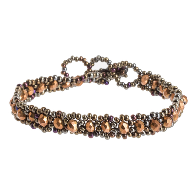 Handcrafted Bronze Glass and Crystal Beaded Bracelet