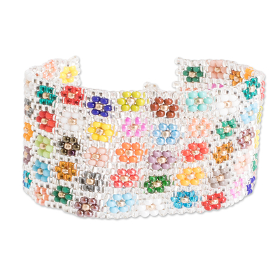 Handcrafted Floral Glass Beaded Wristband Bracelet