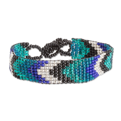 Handcrafted Geometric Blue Glass Beaded Wristband Bracelet