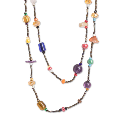 Handcrafted Glass and Crystal Beaded Long Necklace