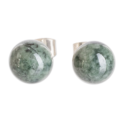 High-Polished Sterling Silver Stud Earrings with Jade Stones