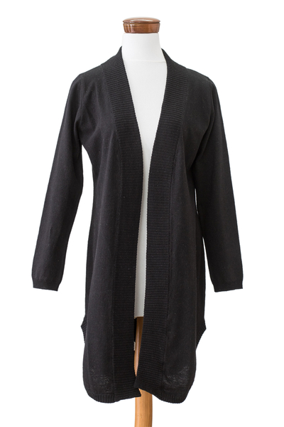 Natural Cotton Cardigan Sweater in a Solid Onyx Hue