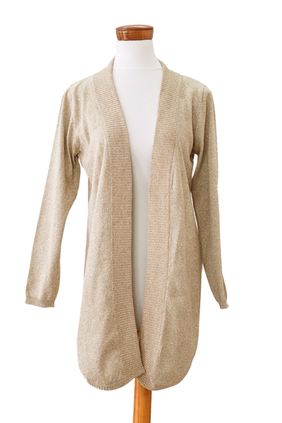 Natural Cotton Cardigan Sweater in Beige and Olive Hues